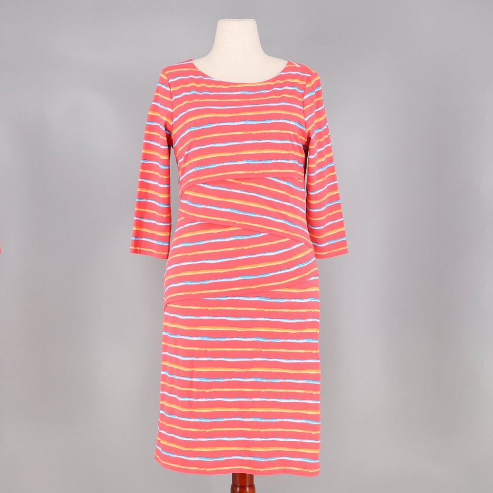 J. MCLAUGHLIN Nicola Tiered Dress Zig Zag Stripe Orange Blue Catalina Cloth Sz L